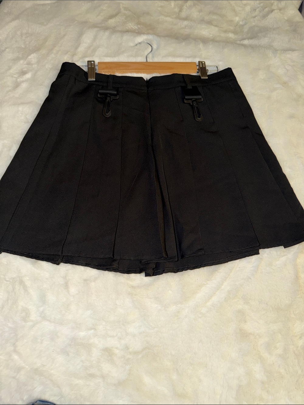 Women's Black Pleated Skort with Decorative Buckles